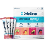 DripDrop Zero Sugar Plus fast hydration packets on a white background