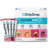 DripDrop Zero Sugar Plus fast hydration packets on a white background