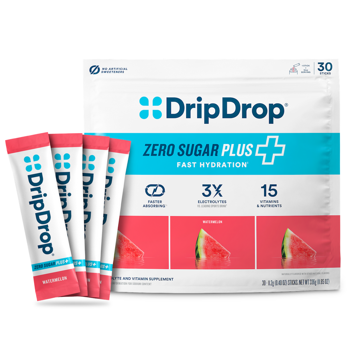 DripDrop Zero Sugar Plus, Watermelon, 16 oz sticks, 30 count