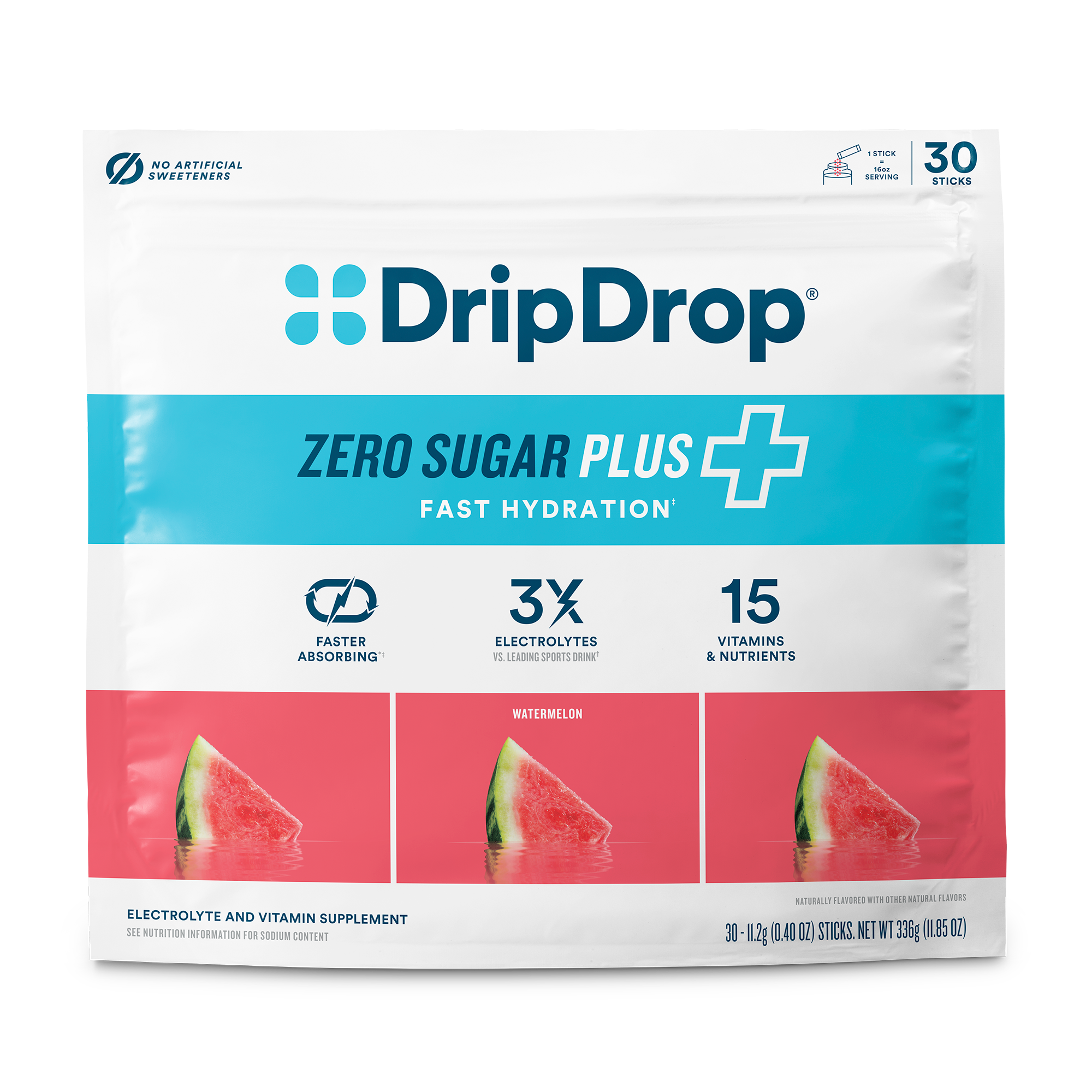 DripDrop Zero Sugar Plus, Watermelon, 16 oz sticks, 30 count