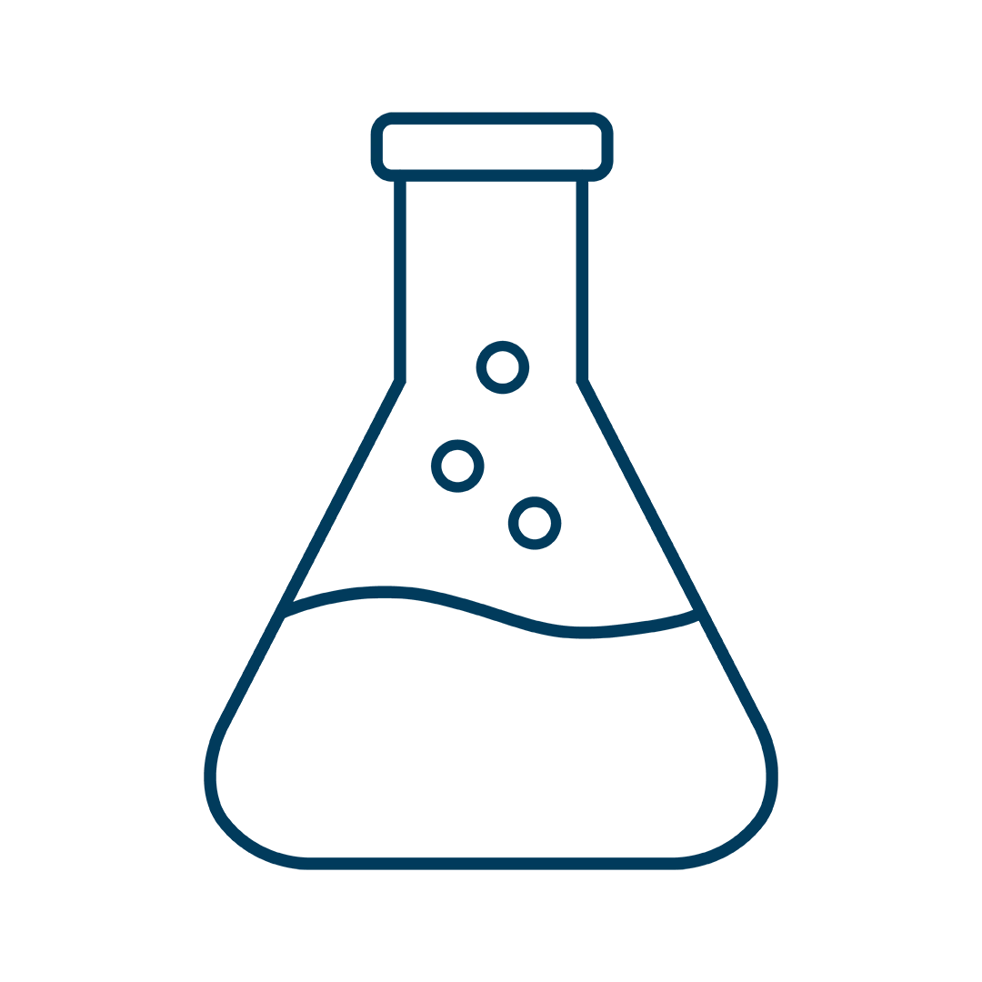 Outline of a beaker with bubbles on a white background