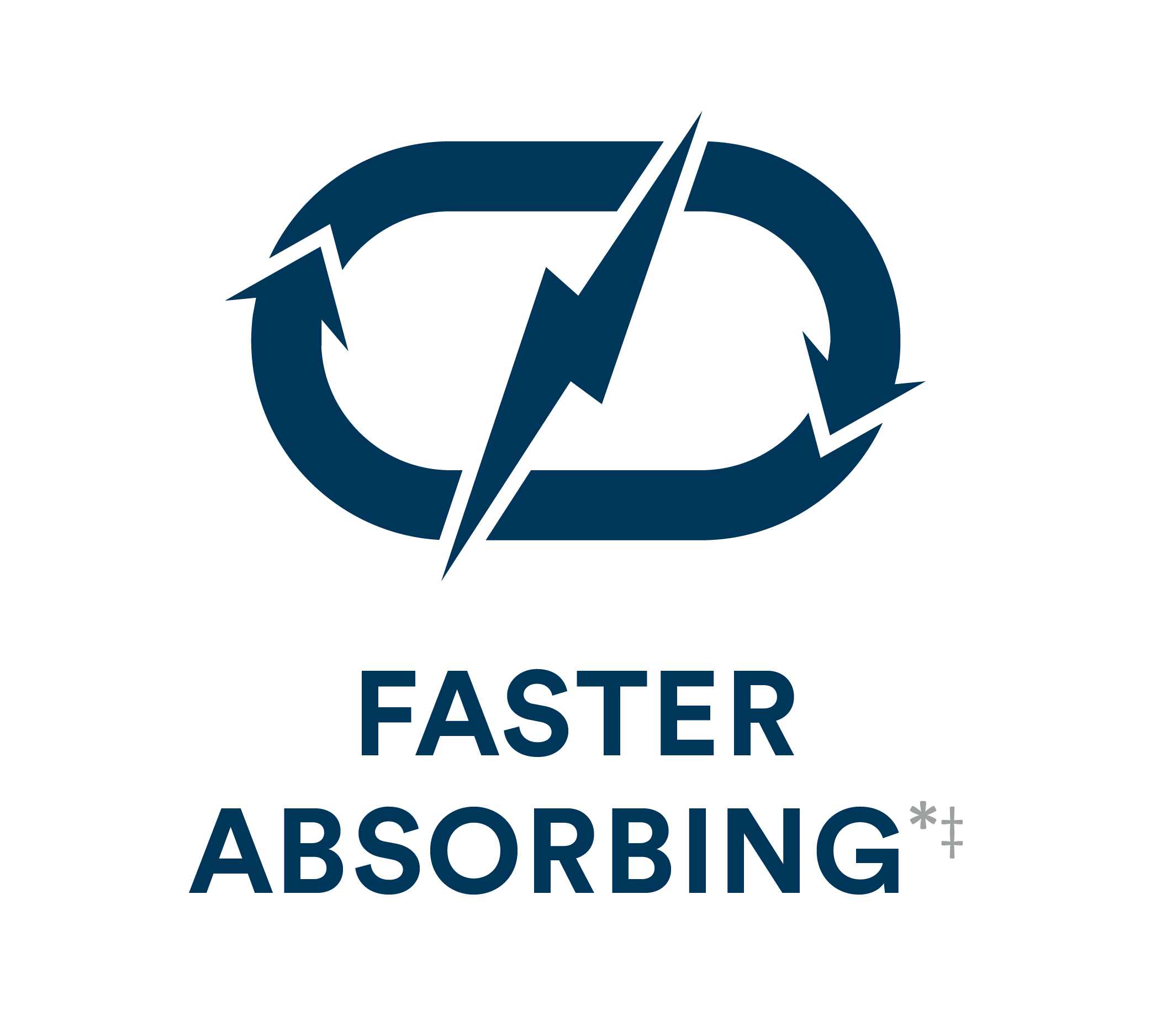 Logo with a blue circular design and text 'Faster Absorbing' on a white background