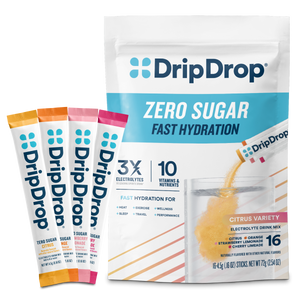 DripDrop zero sugar fast hydration packets with pouch