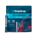 DripDrop fast hydration package with cherry flavor on a white background