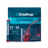 DripDrop fast hydration package with cherry flavor on a white background