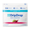 A package of DripDrop Fast Hydration Cherry Limeade electrolyte supplement, featuring a white pouch with blue and pink accents and a graphic of a lime slice and cherry.