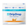 A 30-pack bag of DripDrop Fast Hydration Zero Sugar Plus electrolyte supplement in Tangerine flavor, shown on a clean white background.
